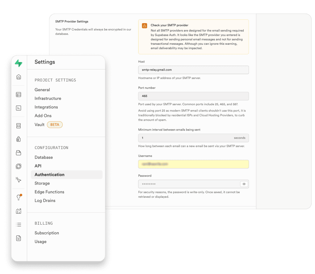 Supabase SMTP Auth Setup