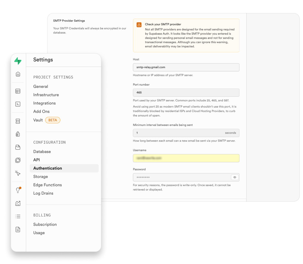 Supabase SMTP Auth Setup